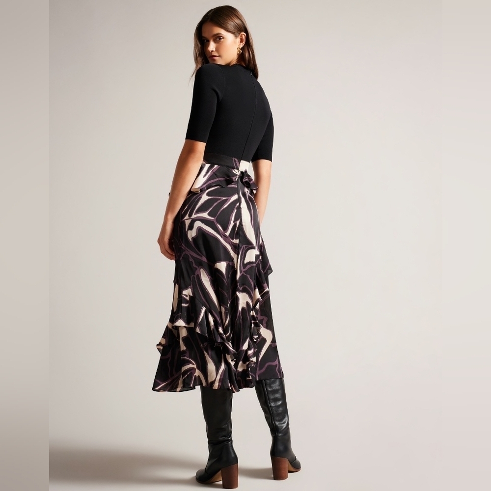 🔥Ted Baker Serepha Fitted Knit Bodice Dress With Ruffle Skirt, Size 4 - Picture 2 of 9